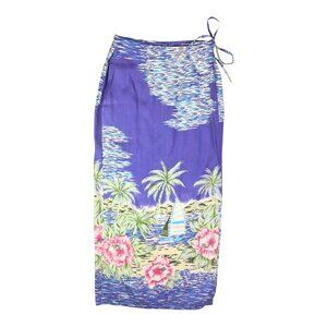 Kylani Bay Size 6 Purple Silk Wrap Maxi Skirt Hawaiian Print Sailing